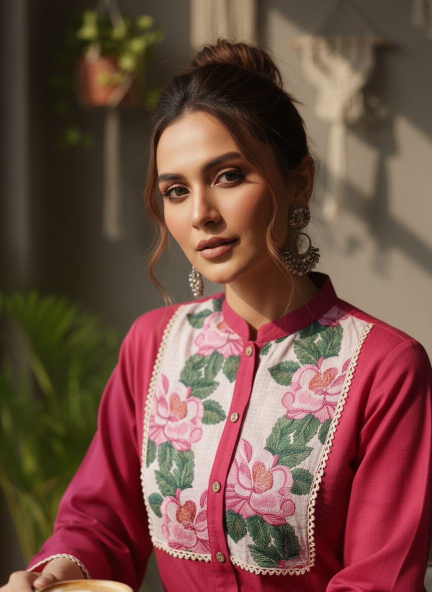 Floral Embroidered Cotton Kurti