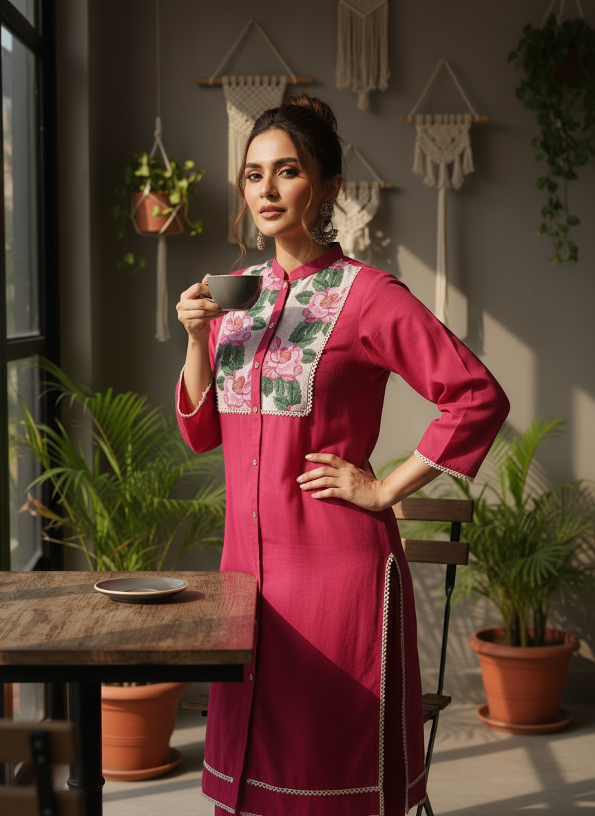 Floral Embroidered Cotton Kurti