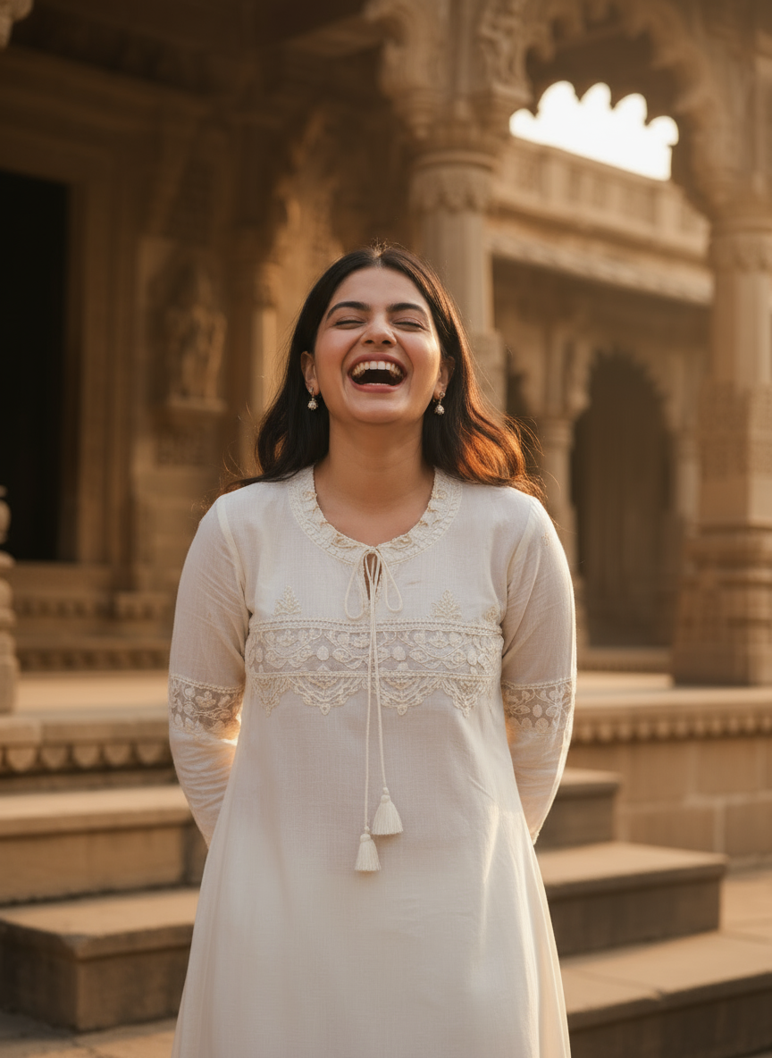 Off-White Hand-Painted Kurta Set